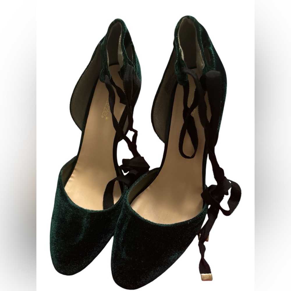 Evergreen Velvet Lace-up Heels